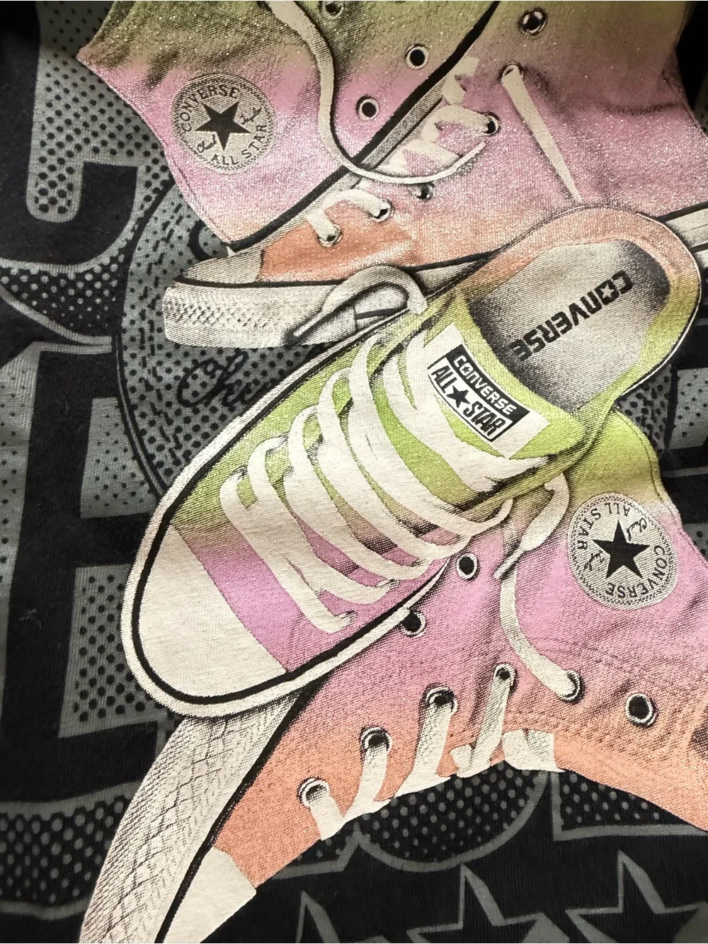 Converse Black Tee with Pink Sneakers Graphic & Bright Pink Leggings 10/12